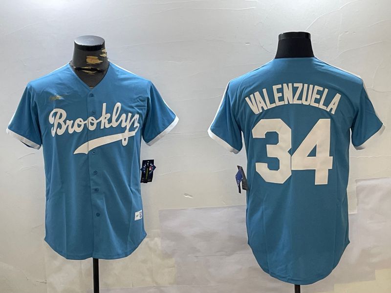 Men Los Angeles Dodgers #34 Valenzuela Light Blue Game 2024 Nike MLB Jersey style 1029